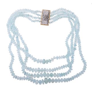 Mario Buccellati Gold Diamond Aquamarine Bead Necklace