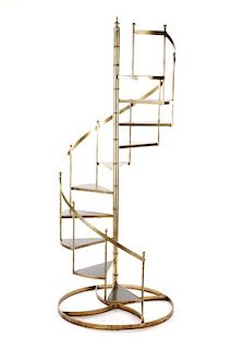 Gilt Metal & Wood Spiral Staircase Library Steps