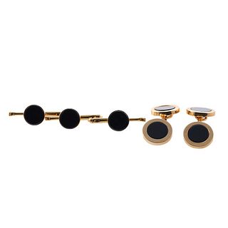 Tiffany & Co 14k Gold Onyx Cufflinks Stud Set