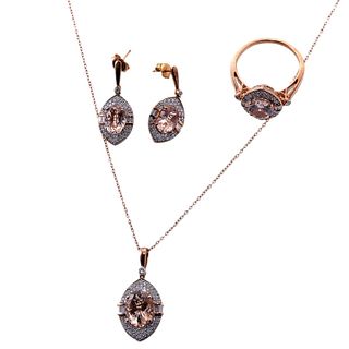Kallati Gold Diamond Morganite Pendant Necklace Ring Earrings Set