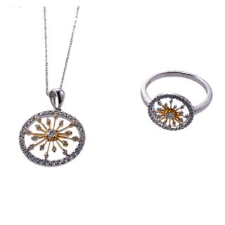 Kallati Two Tone Gold Diamond Pendant Necklace Ring Set