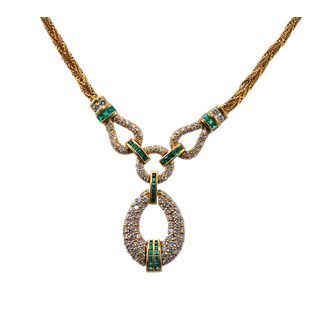 Hammerman Brothers 5ctw Diamond Emerald Gold Pendant Necklace