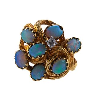1970s 18k Gold Opal Diamond Ring