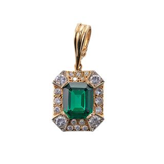 14k Gold Diamond Green Stone Pendant