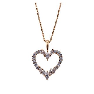 14k Gold Diamond Open Heart Pendant Necklace 