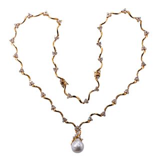 Gubelin 6ctw Diamond Pearl Pendant Necklace
