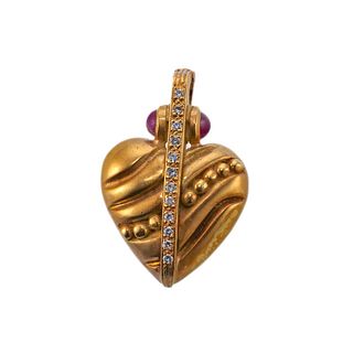 18k Gold Diamond Ruby Heart Pendant