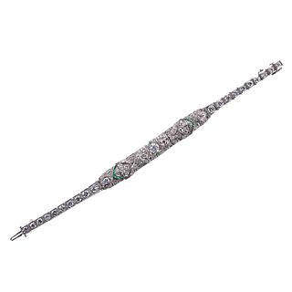 Art Deco Platinum 7.27ctw Diamond Emerald Bracelet