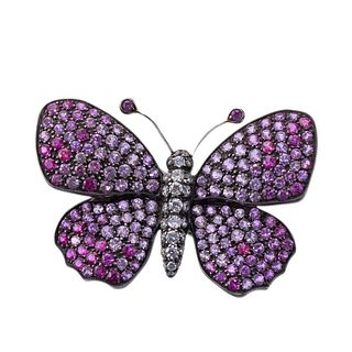 Cantamessa Gold Silver Pink Sapphire Diamond Butterfly Brooch