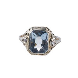 Art Deco 14k Gold Blue Stone Diamond Ring