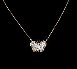 Ladies 12k & 14k Gold & Diamond Butterfly Necklace