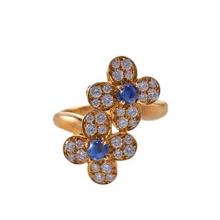 Van Cleef & Arpels Trefle Diamond Sapphire Bypass Flower Gold Ring