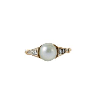 Antique 14k Gold Pearl Diamond Ring