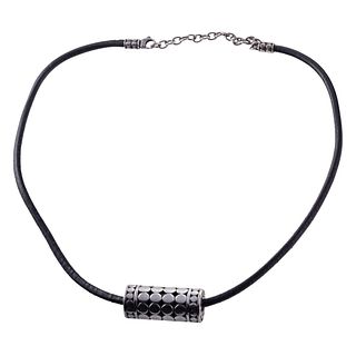 John Hardy Vintage Silver Slide Dot Pendant on Leather Cord Necklace