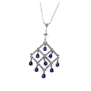 18k Gold Diamond Sapphire Pendant 14k Necklace