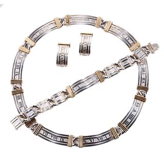 Tiffany & Co Atlas 18k Gold Silver Necklace Bracelet Earrings Set