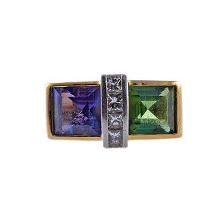 18k Gold Platinum Peridot Iolite Diamond Ring