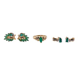 14k Gold Diamond Emerald Ring Earrings Lot