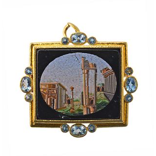 Elizabeth Locke 18k Gold Micro Mosaic Brooch Pendant