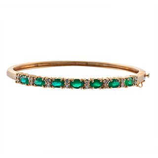 14k Gold Emerald Diamond Bangle Bracelet