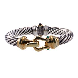 David Yurman 14k Gold Silver Chrysoprase Cable Buckle Bracelet