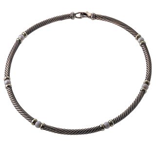 David Yurman Pearl Sterling Silver 14k Gold Cable Necklace