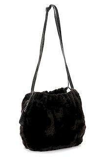 Chanel Black Shearling & Lambskin Shoulder Bag