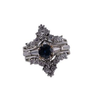 Platinum Gold Diamond Sapphire Engagement Enhancer Ring Set