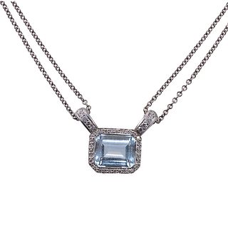 Platinum Diamond Aquamarine Pendant Necklace