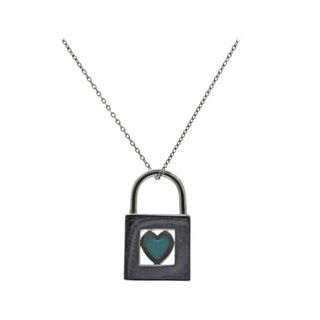 Tiffany & Co Sterling Silver Enamel Heart Padlock Pendant Necklace