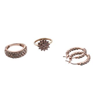 Rose Gold Diamond Earrings Rings Lot 