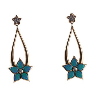 Kabana 14k Gold Opal Diamond Flower Earrings