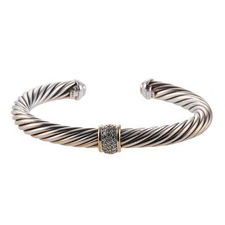 David Yurman Sterling Silver Gold Diamond Cuff Bracelet
