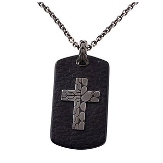 John Hardy Silver Leather Cross Pendant Necklace