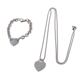 Tiffany & Co Silver Heart Pendant Necklace Bracelet 