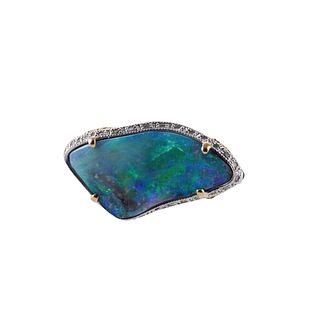 18k Gold Opal Diamond Ruby Ring