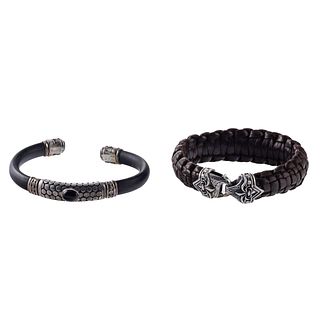 Scott Kay Leather and Cuff Sterling Bracelet Set