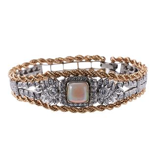 Platinum 14k Gold Diamond Opal Bracelet
