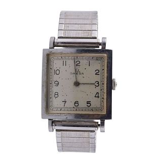 Vintage Omega Stainless Steel Triple Signed Square Manual Watch