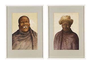 Collection of 2 Gerard Bhengu Watercolor Portraits