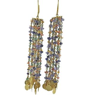 18k Gold Multi Color Sapphire Tassel Earrings
