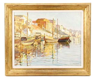 American School, "Sailboats on the Ganges", Signed