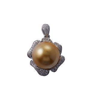 14k Gold Golden South Sea Pearl Diamond Pendant