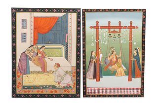 Pair Antique Pigment on Paper Delhi School Paintings