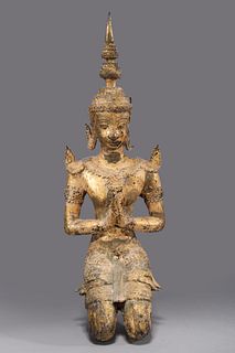 Antique Thai Gilt Bronze Kneeling Angel