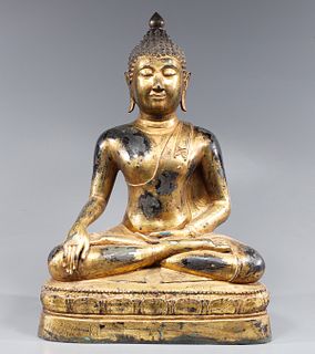 Large Antique Thai Gilt Bronze Seated Buddha