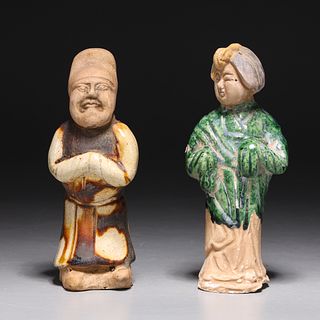 Two Chinese Tang Dynasty Glazed Pottery Figures