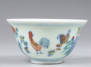 Chinese Wucai Porcelain Chicken Cup
