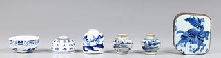Group of Six Antique Chinese Blue and White Porcelain