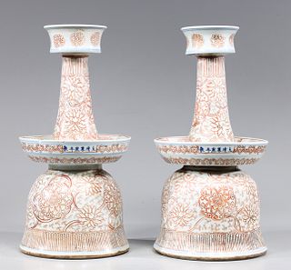 Pair of Antique Chinese Porcelain Candlesticks